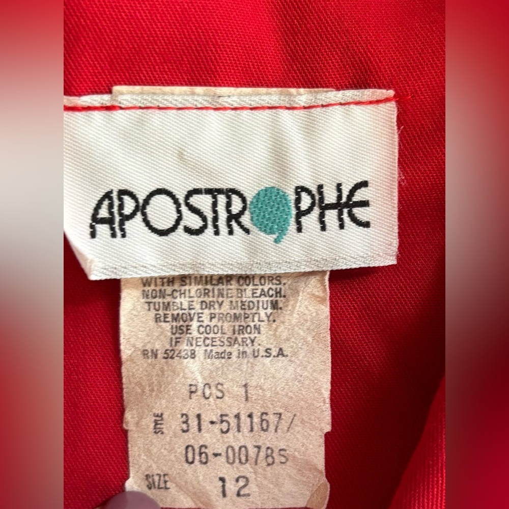 Vintage Apostrophe Red w/ Gold Button Front Dress Shoulder Pad Puff Sleeve Sz 12 - Picture 9 of 12